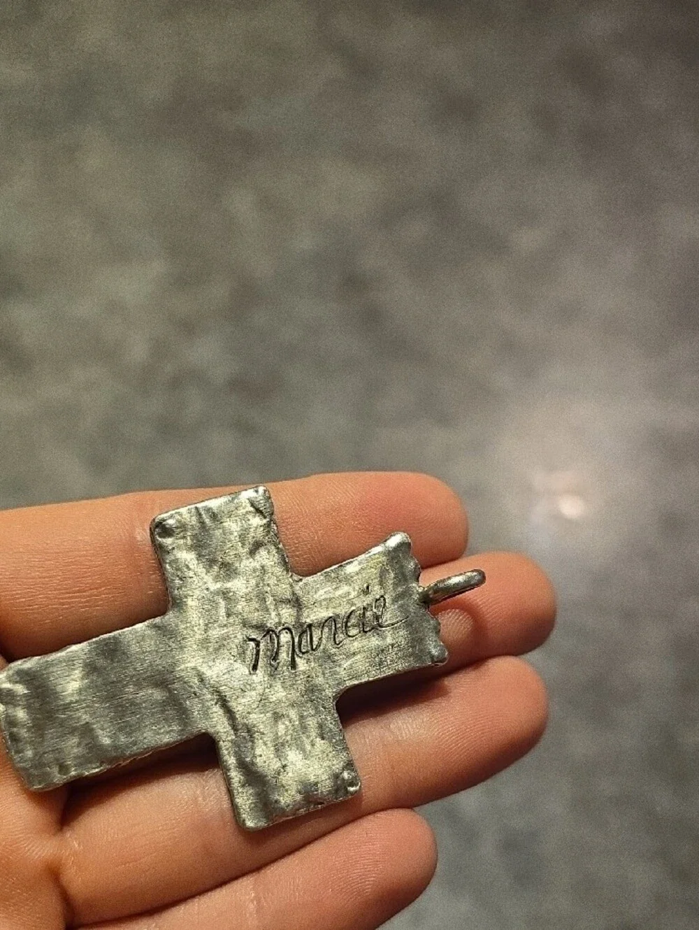 Ornate Marcie Pewter Cross Pendant with Textured Detail